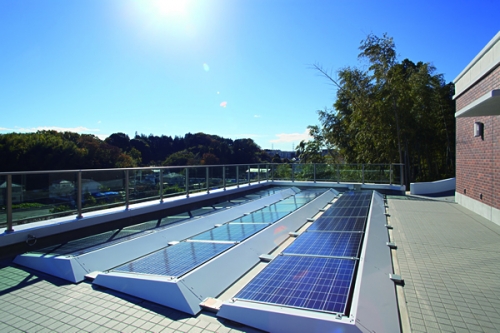 ソーラーパネルを設置し、太陽光発電を行うことで、園内の電力の一部をまかないます。